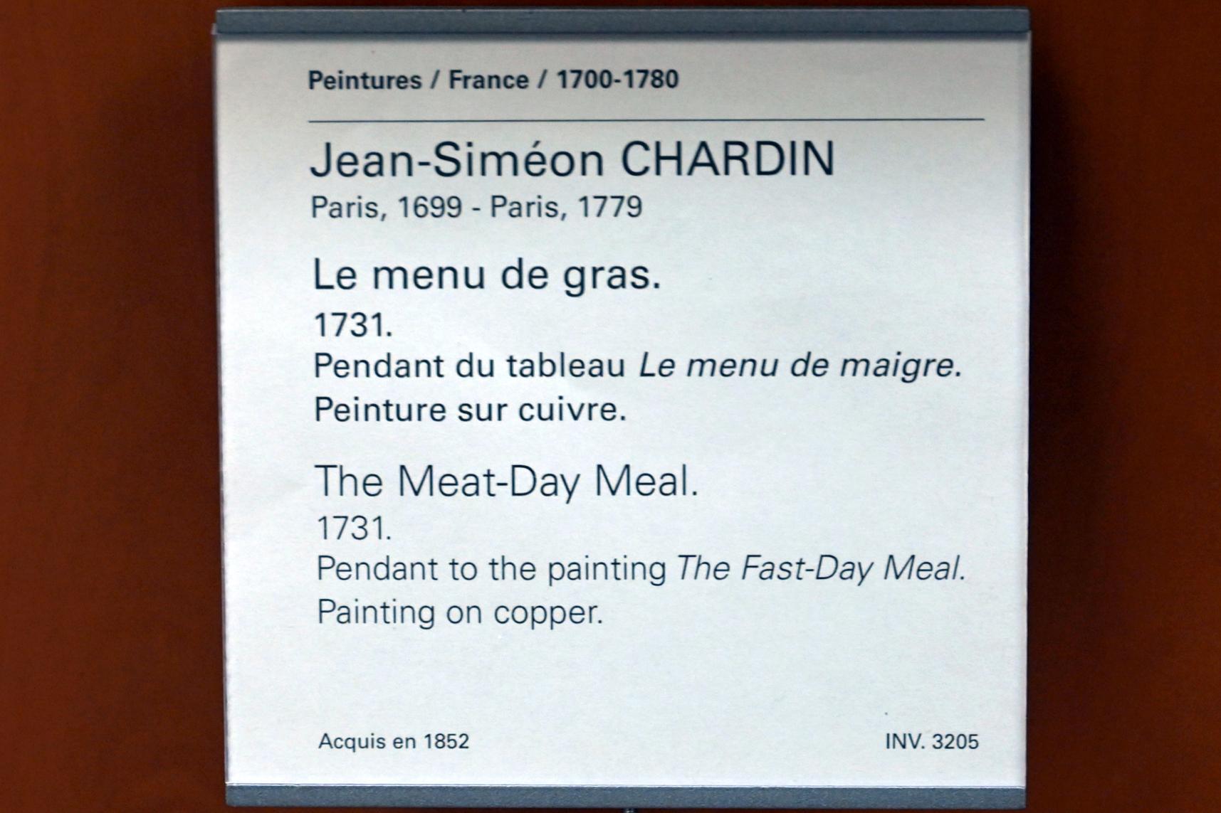 Jean Siméon Chardin (1725–1768), Das Sonntagsessen, Paris, Musée du Louvre, Saal 920, 1731, Bild 2/2