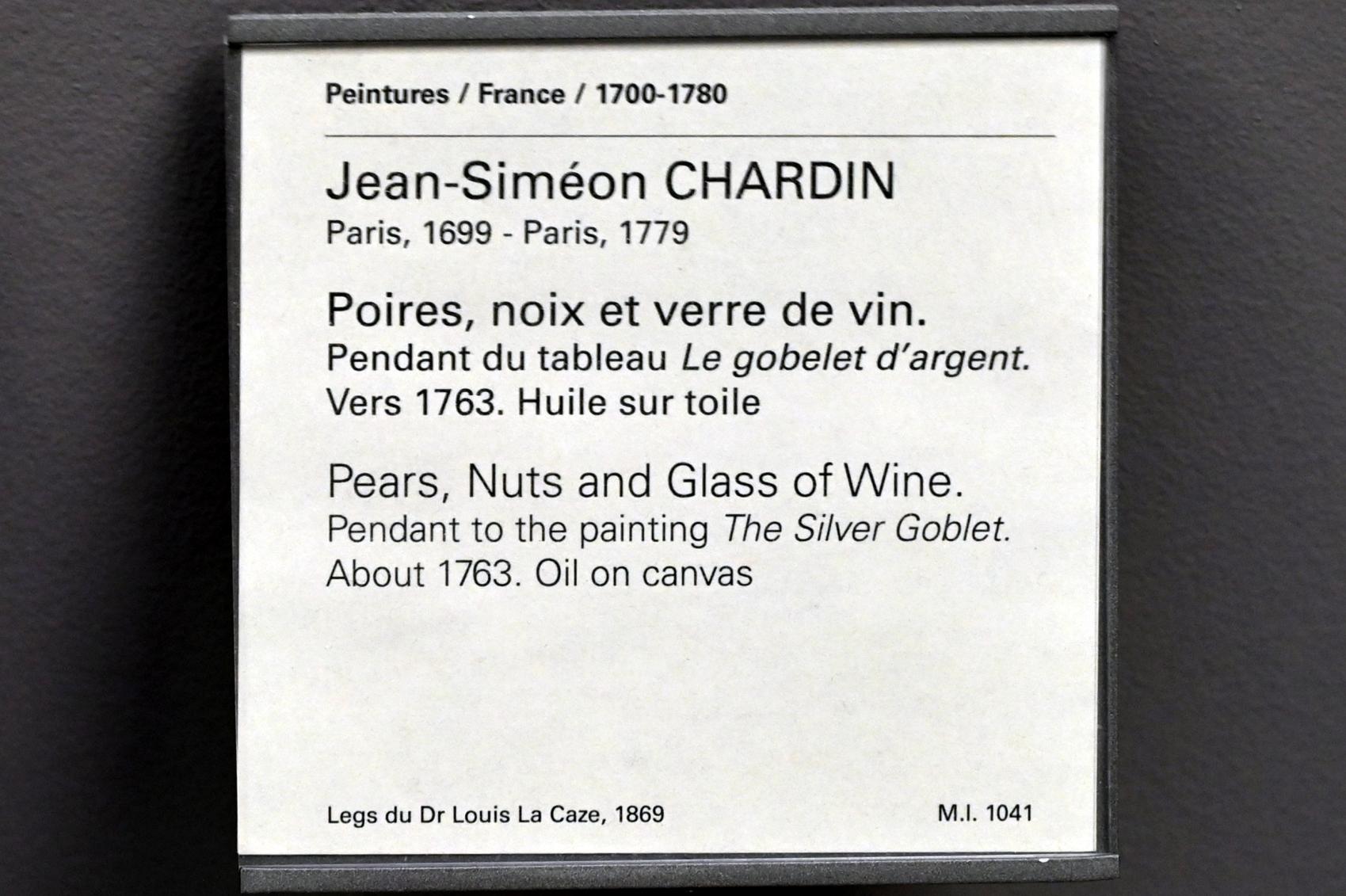 Jean Siméon Chardin (1725–1768), Birnen, Nüsse und ein Glas Wein, Paris, Musée du Louvre, Saal 928, um 1763, Bild 2/2