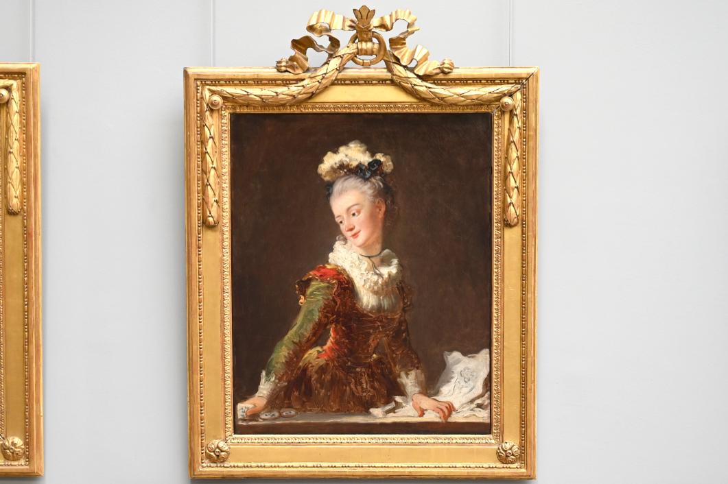 Jean-Honoré Fragonard (1751–1784), Fantasiefigur (Vermutliches Porträt der Anne-Louise Brillon de Jouy (1744-1824), früher bekannt als 'Das Studium'), Paris, Musée du Louvre, Saal 929, um 1769, Bild 1/2