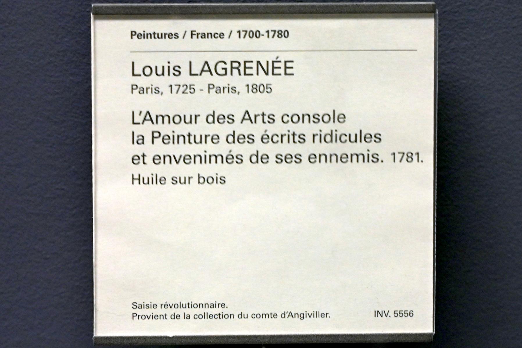 Louis Jean François Lagrenée (1764–1784), Die Liebe zur Kunst tröstet die Malerei über die lächerlichen und verärgerten Schriften ihrer Feinde, Paris, Musée du Louvre, Saal 930, 1781, Bild 2/2
