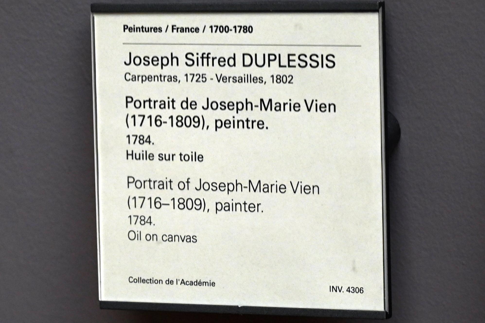 Joseph Siffred Duplessis (1764–1784), Porträt des Malers Joseph-Marie Vien (1716-1809), Paris, Musée du Louvre, Saal 932, 1784, Bild 2/2