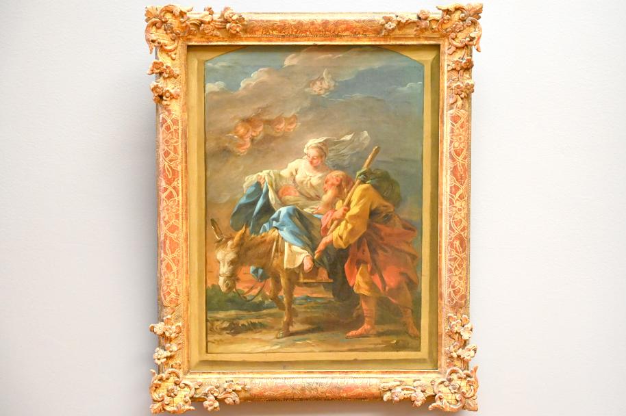 Noël Hallé (1748–1772), Flucht nach Ägypten, Orléans, ehem. Abtei Notre-Dame-de-Bonne-Nouvelle, jetzt Paris, Musée du Louvre, Saal 932, 1759, Bild 1/2