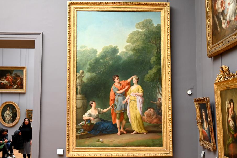 Joseph-Marie Vien (1750–1786), Liebhaber schmückt seine Geliebte, Louveciennes, Château de Madame du Barry, jetzt Paris, Musée du Louvre, Saal 933, 1773, Bild 1/2