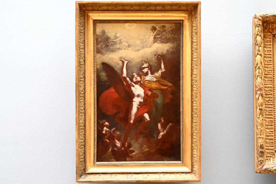 Pierre Paul Prud’hon (1782–1822), Minerva führt den Genius der Künste zur Unsterblichkeit, Paris, Palais du Louvre, jetzt Paris, Musée du Louvre, Saal 936, 1818