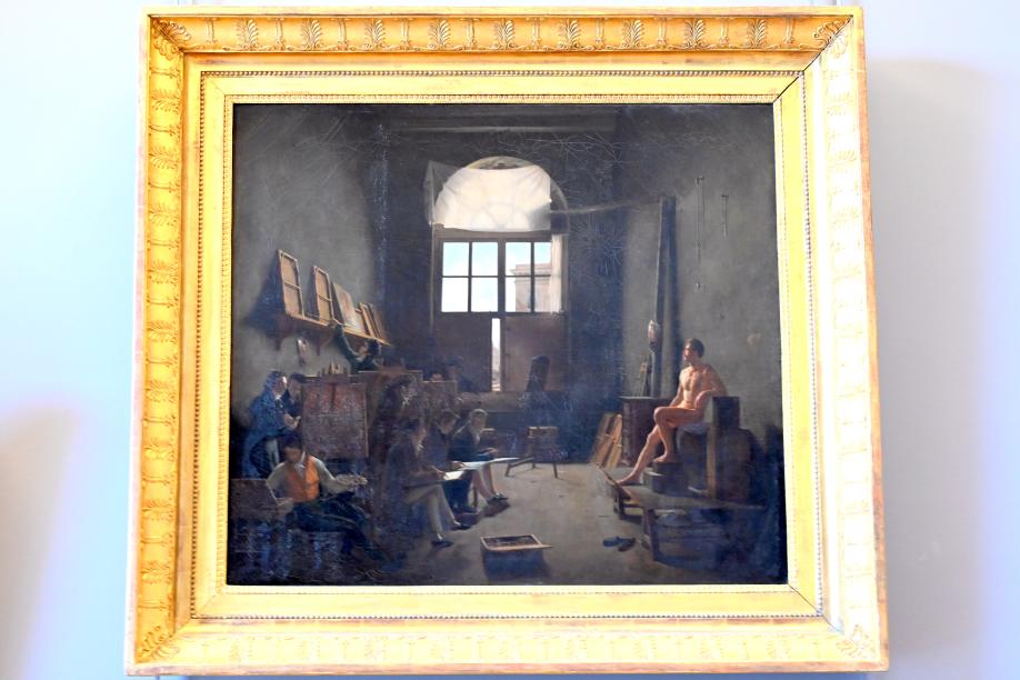 Léon Matthieu Cochereau (1813), Innenraum des Ateliers des Malers David (im Collège des Quatre-Nations), Paris, Musée du Louvre, Saal 938, 1813–1814, Bild 1/2