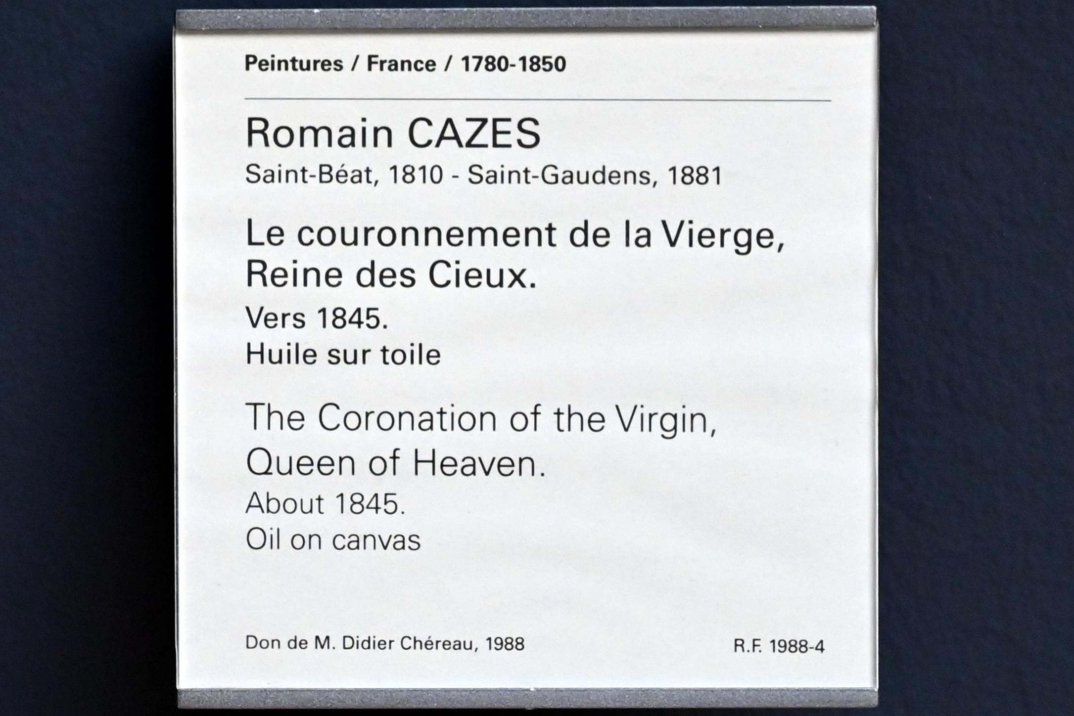 Romain Cazes (1845), Die Krönung der Jungfrau, Königin des Himmels, Paris, Musée du Louvre, Saal 940, um 1845, Bild 2/2