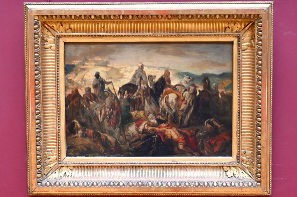 Théodore Chassériau (1835–1856), Arabische Reiter tragen ihre Toten nach einer Schlacht mit Spahis weg, Paris, Musée du Louvre, Saal 942, 1852