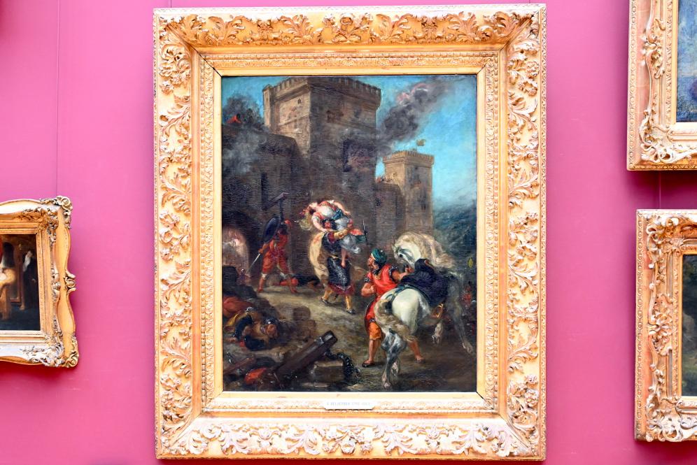 Eugène Delacroix (1820–1862), Rebekka wird von den Templern während der Plünderung der Burg Frondeboeuf entführt (Entführung der Rebekka), Paris, Musée du Louvre, Saal 942, vor 1859, Bild 1/2