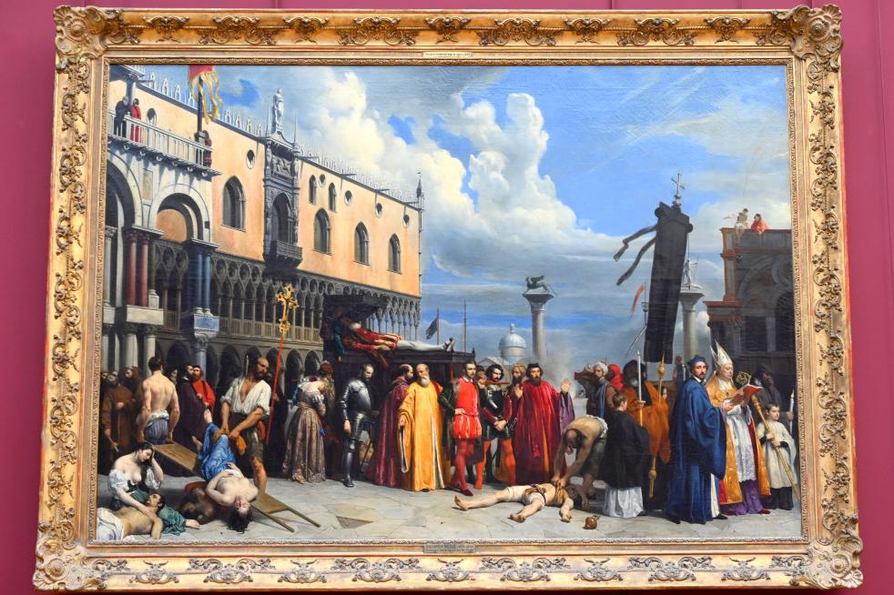 Alexandre Hesse (1832), Begräbnisfeier für Tizian, der während der Pest von 1576 in Venedig starb, Paris, Musée du Louvre, Saal 942, vor 1833, Bild 1/2
