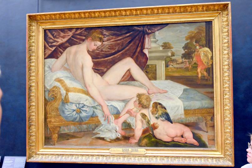 Lambert Sustris (1550), Mars, Venus, römische Kriegs- und Liebesgötter und ihr Sohn Amor (Venus und Amor), Paris, Musée du Louvre, Saal 711, um 1548–1552, Bild 1/2