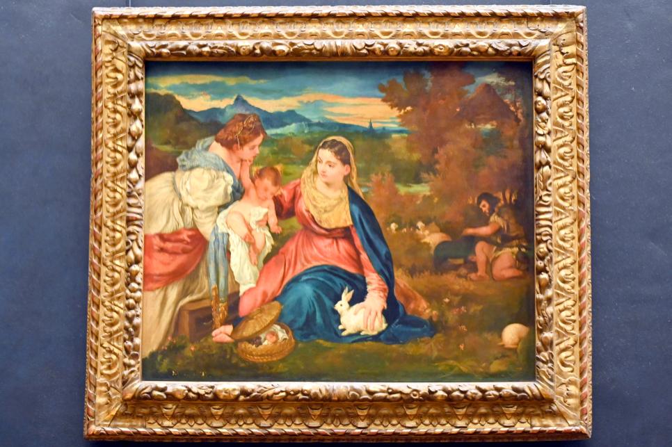 Édouard Manet (1855–1882), Maria mit Kind, der heiligen Katharina und einem Hirten (Madonna mit dem Kaninchen), Paris, Musée du Louvre, Saal 711, 1850–1860, Bild 1/2