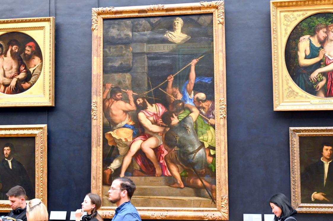 Tiziano Vecellio (Tizian) (1509–1575), Dornenkrönung Christi, Mailand, Santa Maria delle Grazie, jetzt Paris, Musée du Louvre, Saal 711, 1540–1542, Bild 1/2