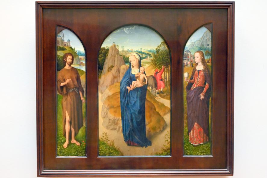 Hans Memling (1467–1491), Triptychon der Ruhe auf der Flucht nach Ägypten, Paris, Musée du Louvre, Saal 818, um 1475–1480, Bild 1/2