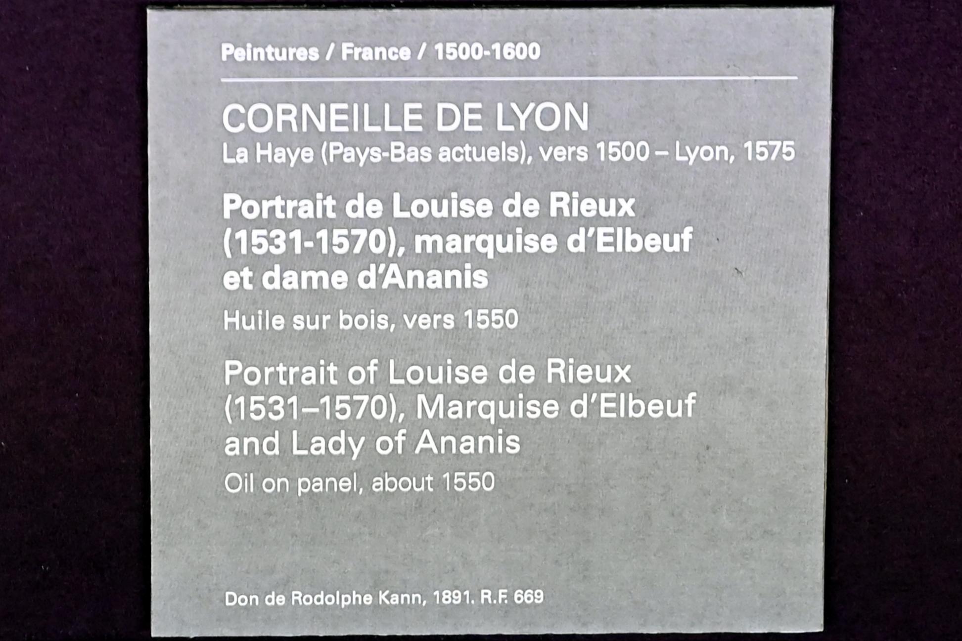 Corneille de Lyon (1533–1550), Porträt der Louise de Rieux (1531-1570), Marquise d'Elbeuf und Dame d'Ananis, Paris, Musée du Louvre, Saal 822, um 1550, Bild 2/2