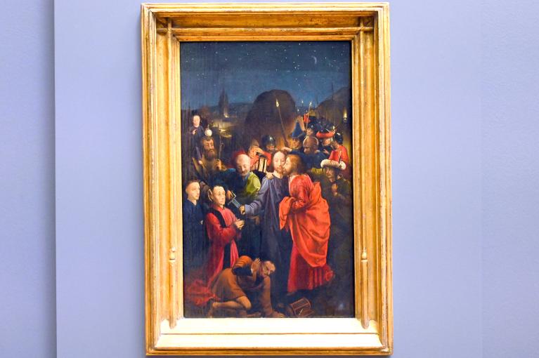 Meister des Dreux Budé (André d’Ypres ?) (1447–1449), Judaskuss und Verhaftung Jesu, Paris, Kirche St-Gervais-St-Protais, jetzt Paris, Musée du Louvre, Saal 820, um 1445–1450, Bild 1/2