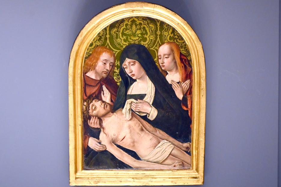 Jean Hey (Meister von Moulins) (Umkreis) (1495), Pietà mit dem heiligen Johannes und der heiligen Maria Magdalena, Paris, Musée du Louvre, Saal 820, um 1490–1500, Bild 1/2