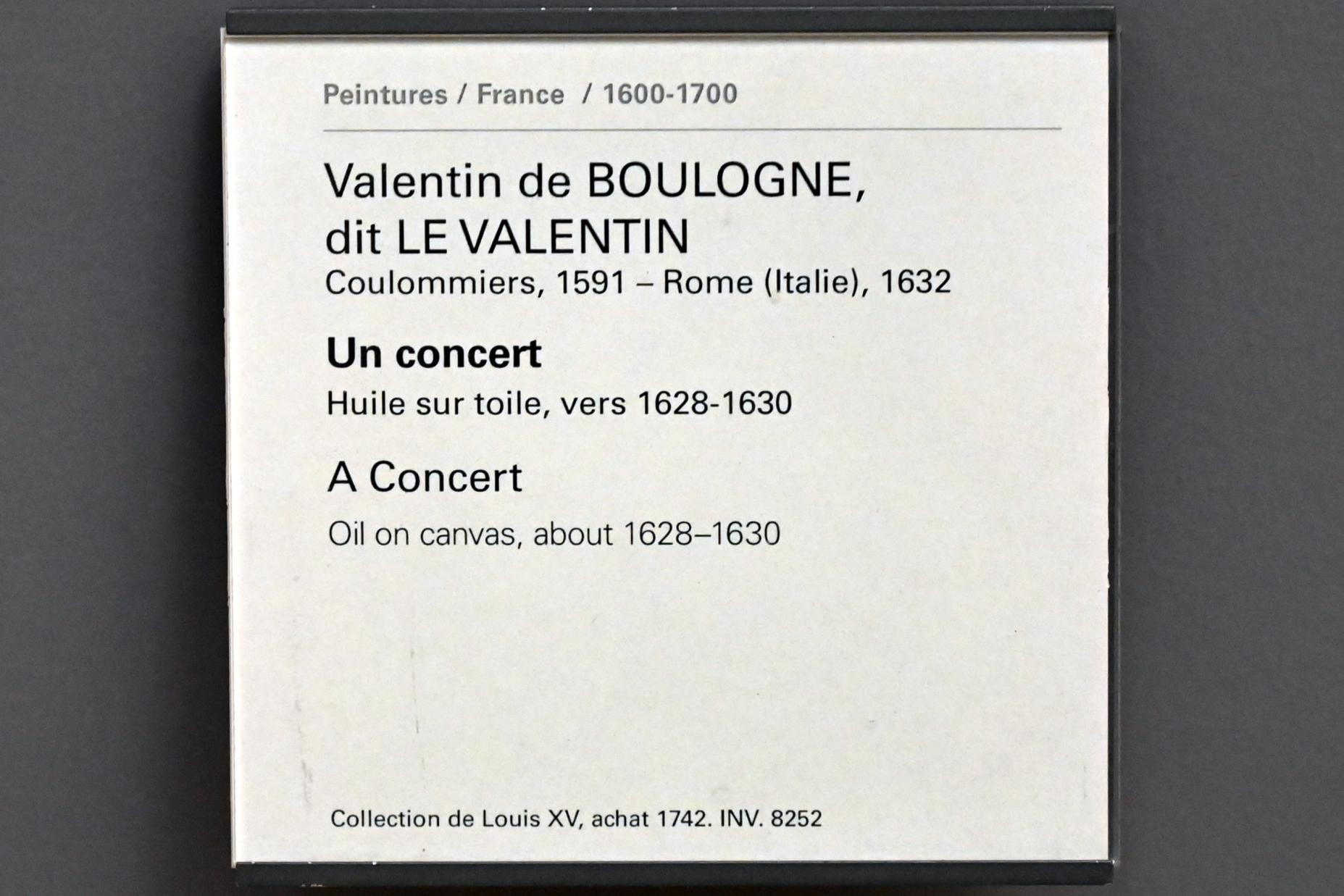 Valentin de Boulogne (1614–1631), Das Konzert, Paris, Musée du Louvre, Saal 830, um 1628–1630, Bild 2/2