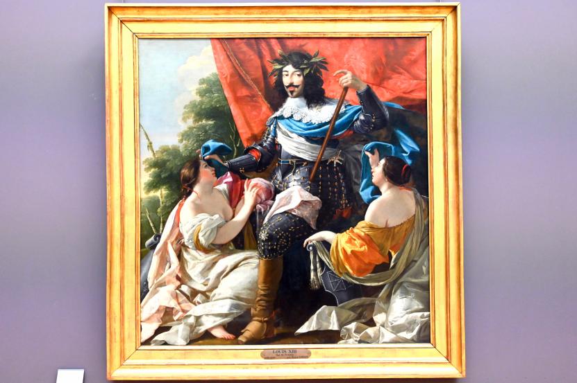 Simon Vouet (1616–1650), Ludwig XIII., König von Frankreich von 1610 bis 1643, zwischen den Allegorien Frankreichs und Navarra, Paris, Musée du Louvre, Saal 828, um 1636–1638, Bild 1/2