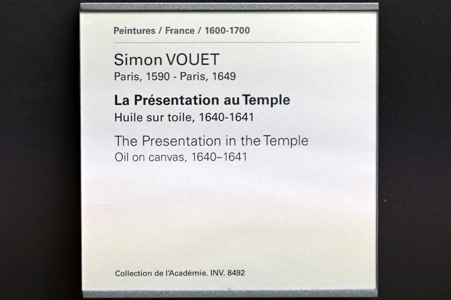 Simon Vouet (1616–1650), Darstellung des Herrn im Tempel, Paris, Musée du Louvre, Saal 828, 1640–1641, Bild 2/2