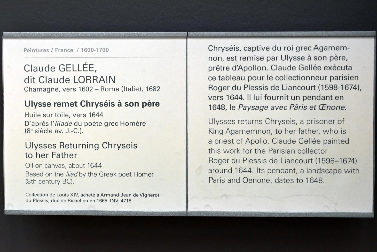 Claude Lorrain (Claude Gellée) (1628–1681), Odysseus bringt Chryseis zu ihrem Vater zurück, Paris, Musée du Louvre, Saal 826, um 1644, Bild 2/2