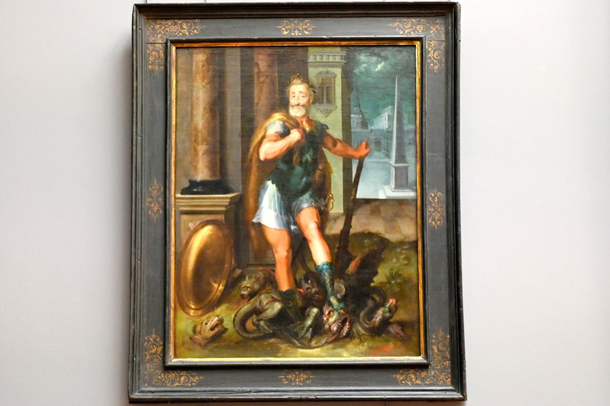 Toussaint Dubreuil (Umkreis) (1600), Porträt des Heinrich IV., König von Frankreich 1589 bis 1610, als Herkules, der die lernäische Hydra überwindet, Paris, Musée du Louvre, Saal 824, um 1600, Bild 1/2