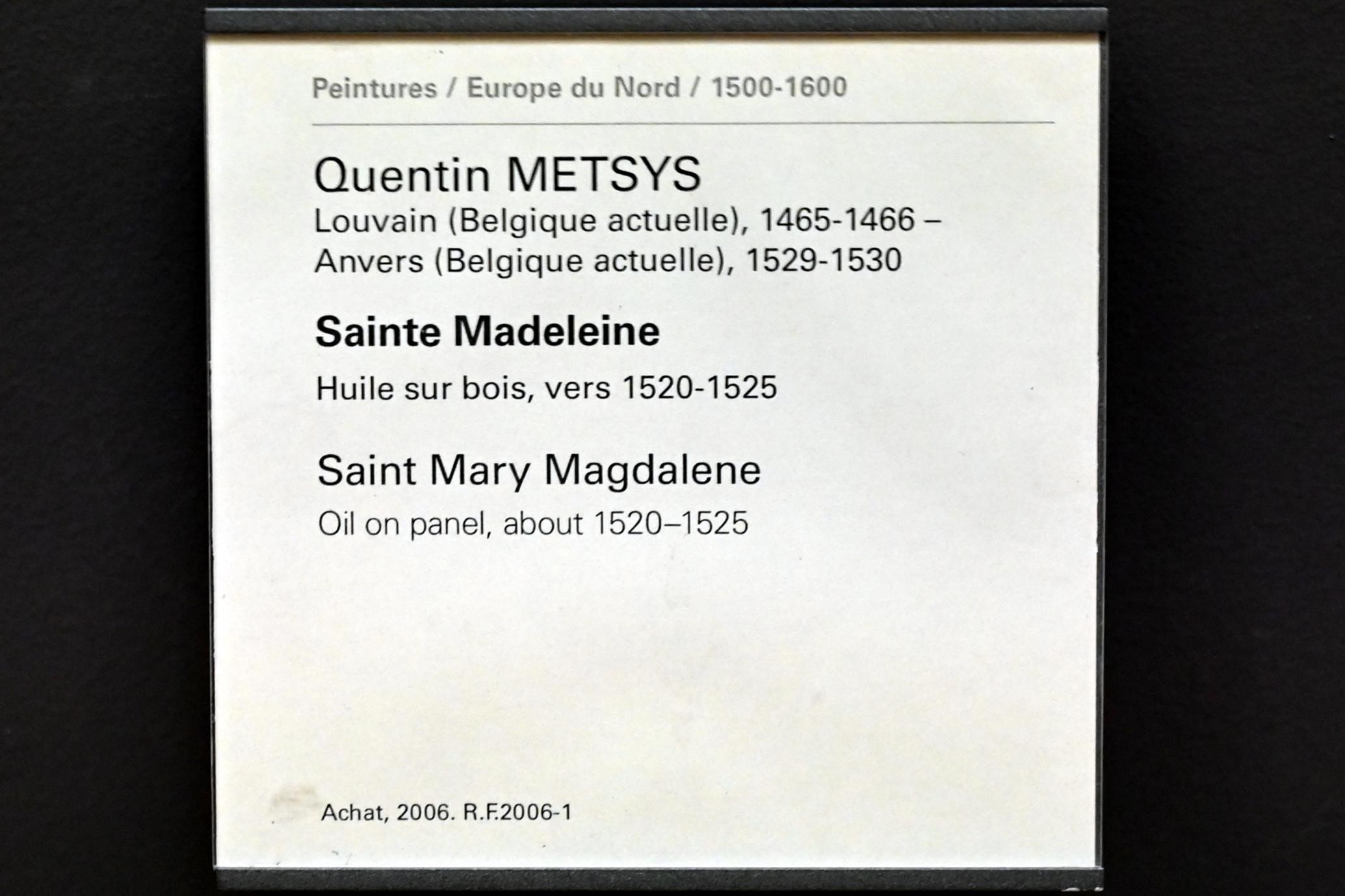 Quinten Massys (1514–1537), Heilige Maria Magdalena, Paris, Musée du Louvre, Saal 814, um 1520–1525, Bild 2/2