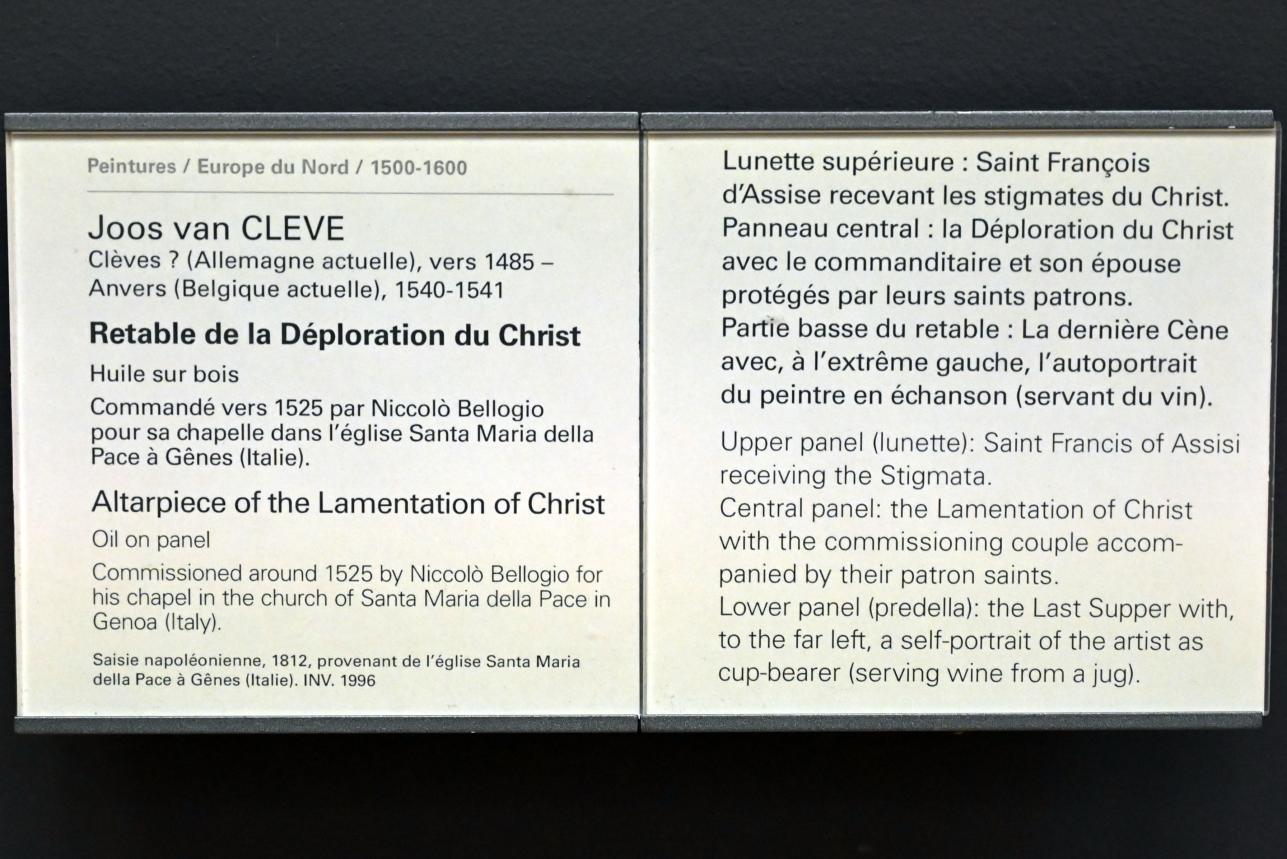 Joos van Cleve (Joos van der Beke) (1507–1538), Retabel der Beweinung Christi, Genua, Kirche Santa Maria della Pace, jetzt Paris, Musée du Louvre, Saal 814, um 1525, Bild 5/5