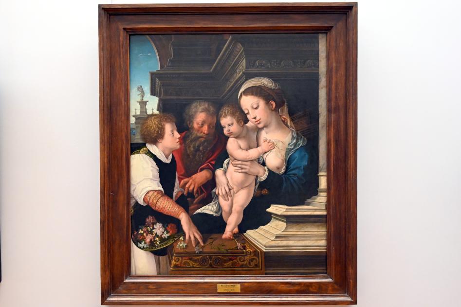 Bernard van Orley (1515–1530), Die Heilige Familie: Josef, die Jungfrau Maria und das Jesuskind, Paris, Musée du Louvre, Saal 815, 1521, Bild 1/2