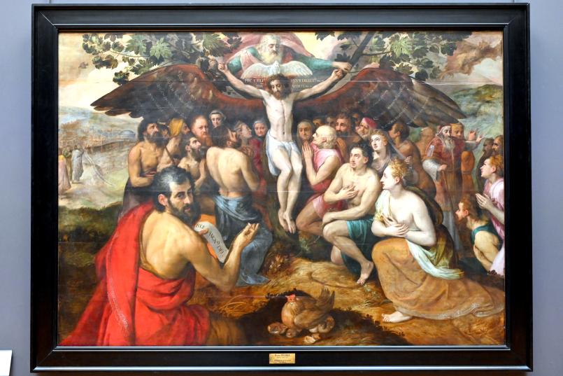 Frans Floris de Vriendt (1552–1566), Das Opfer von Jesus Christus, dem Sohn Gottes, der die Menschheit versammelt und beschützt, Paris, Musée du Louvre, Saal 811, 1562, Bild 1/2