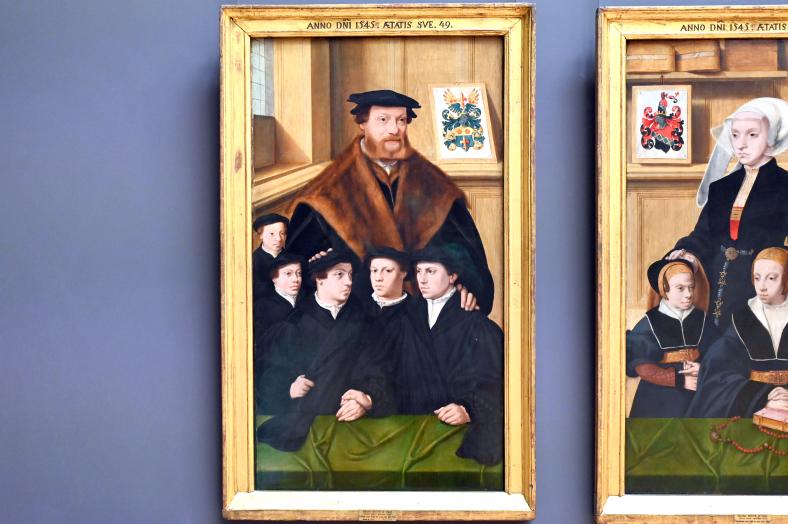 Bartholomäus Bruyn der Ältere (1513–1546), Porträt des Philipp von Gail (1496-1558), Kaufmann in Köln, und fünf seiner Söhne, Paris, Musée du Louvre, Saal 809, um 1536–1537, Bild 1/2