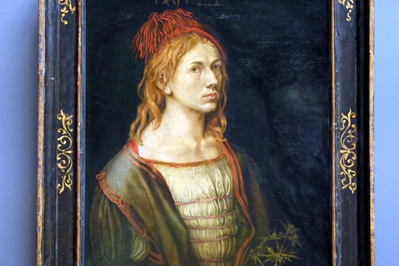 Albrecht Dürer (1490–1526), Selbstporträt mit Distel, Paris, Musée du Louvre, Saal 809, 1493, Bild 2/3