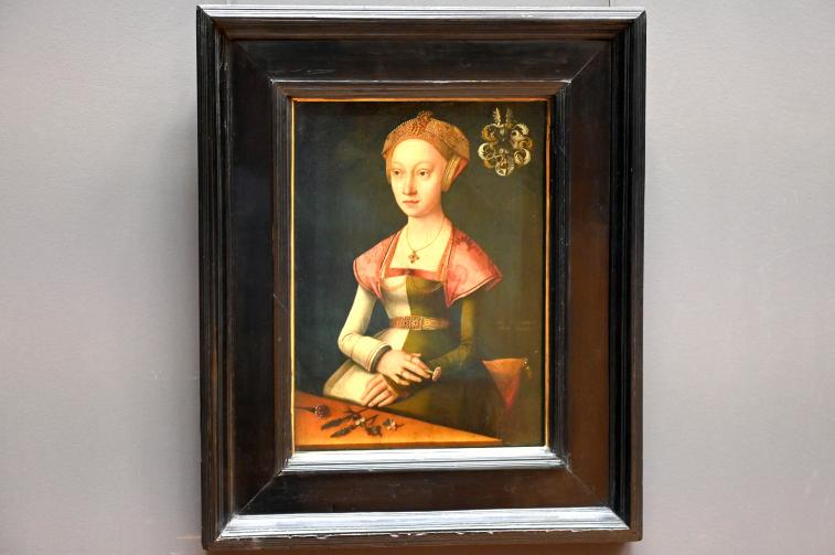 Jacob van Utrecht (1513–1522), Porträt einer Frau mit einer Nelke, Paris, Musée du Louvre, Saal 809, um 1520–1524, Bild 1/2