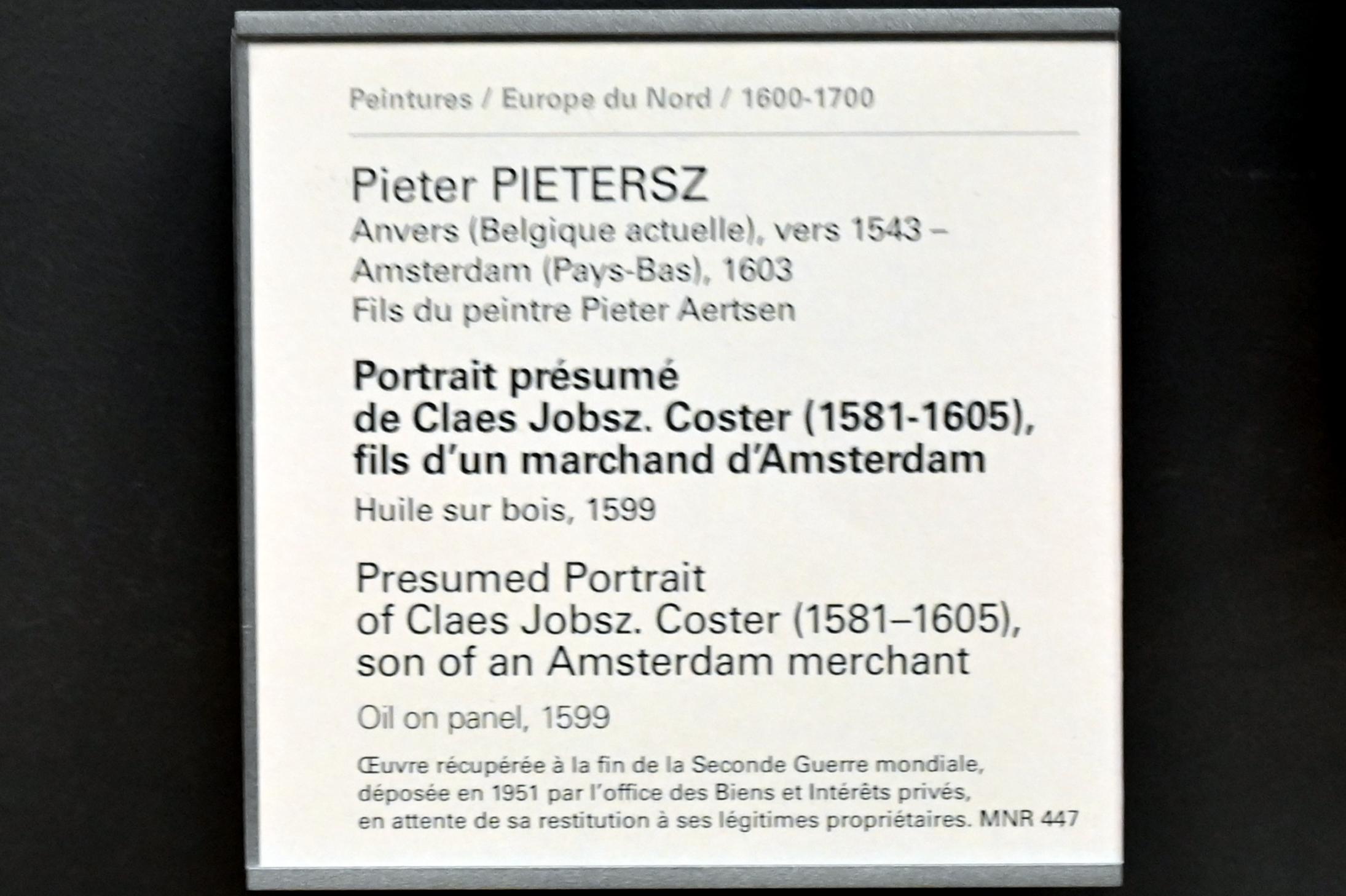 Pieter Pietersz (1587–1599), Vermutliches Porträt des Claes Jobsz. Coster (1581–1605), Sohn eines Amsterdamer Kaufmanns, Paris, Musée du Louvre, Saal 806, 1599, Bild 2/2
