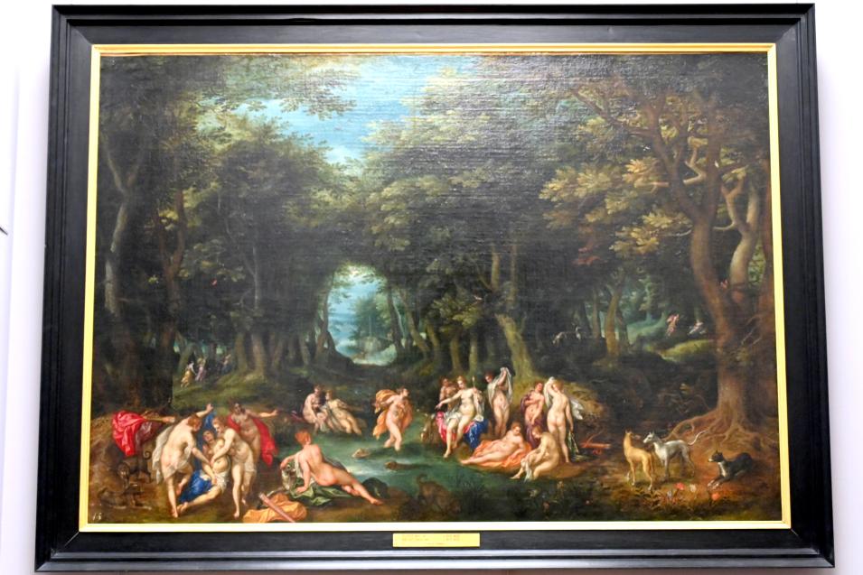 Hendrick de Clerck (1608–1609), Die Göttin Diana entdeckt die Schwangerschaft der Nymphe Kallisto, Paris, Musée du Louvre, Saal 807, um 1608–1611