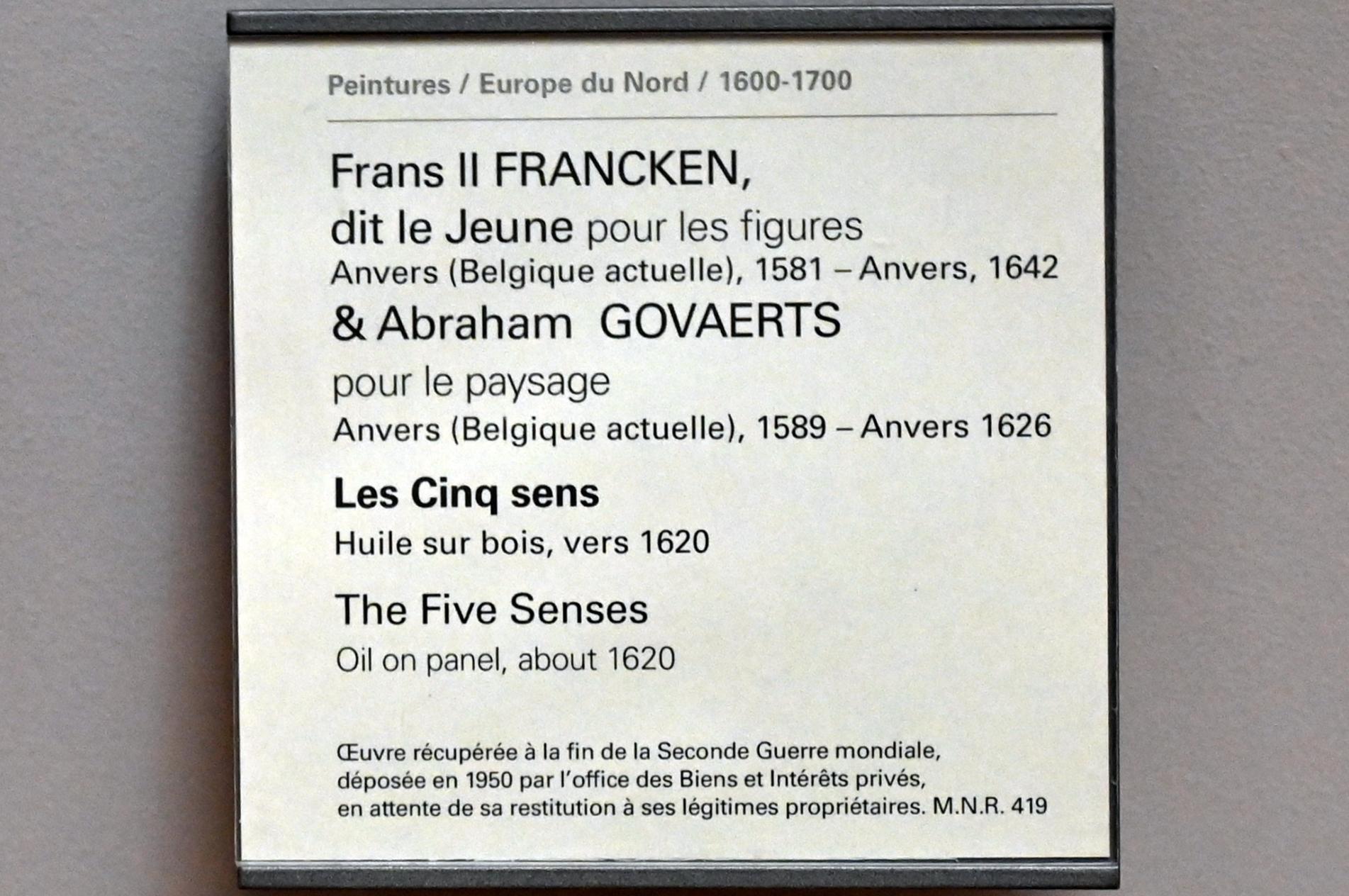 Frans Francken der Jüngere (Frans II Francken) (1607–1633), Die fünf Sinne, Paris, Musée du Louvre, Saal 807, um 1620, Bild 2/2