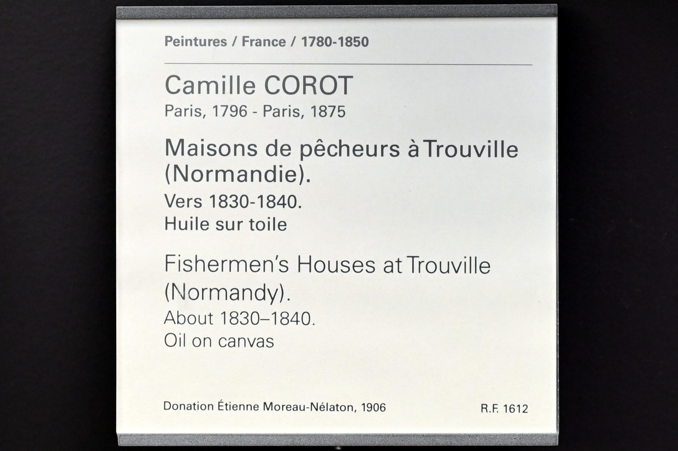 Jean-Baptiste Camille Corot (1823–1874), Fischerhäuser in Trouville in der Normandie, Paris, Musée du Louvre, Saal 949, um 1830–1840, Bild 2/2