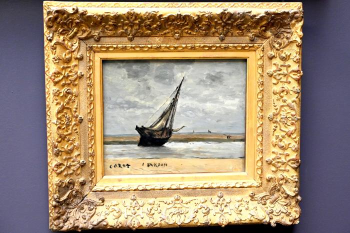Jean-Baptiste Camille Corot (1823–1874), Boot auf Grund bei Trouville (Fischerboot bei Ebbe), Paris, Musée du Louvre, Saal 949, um 1830–1840, Bild 1/2