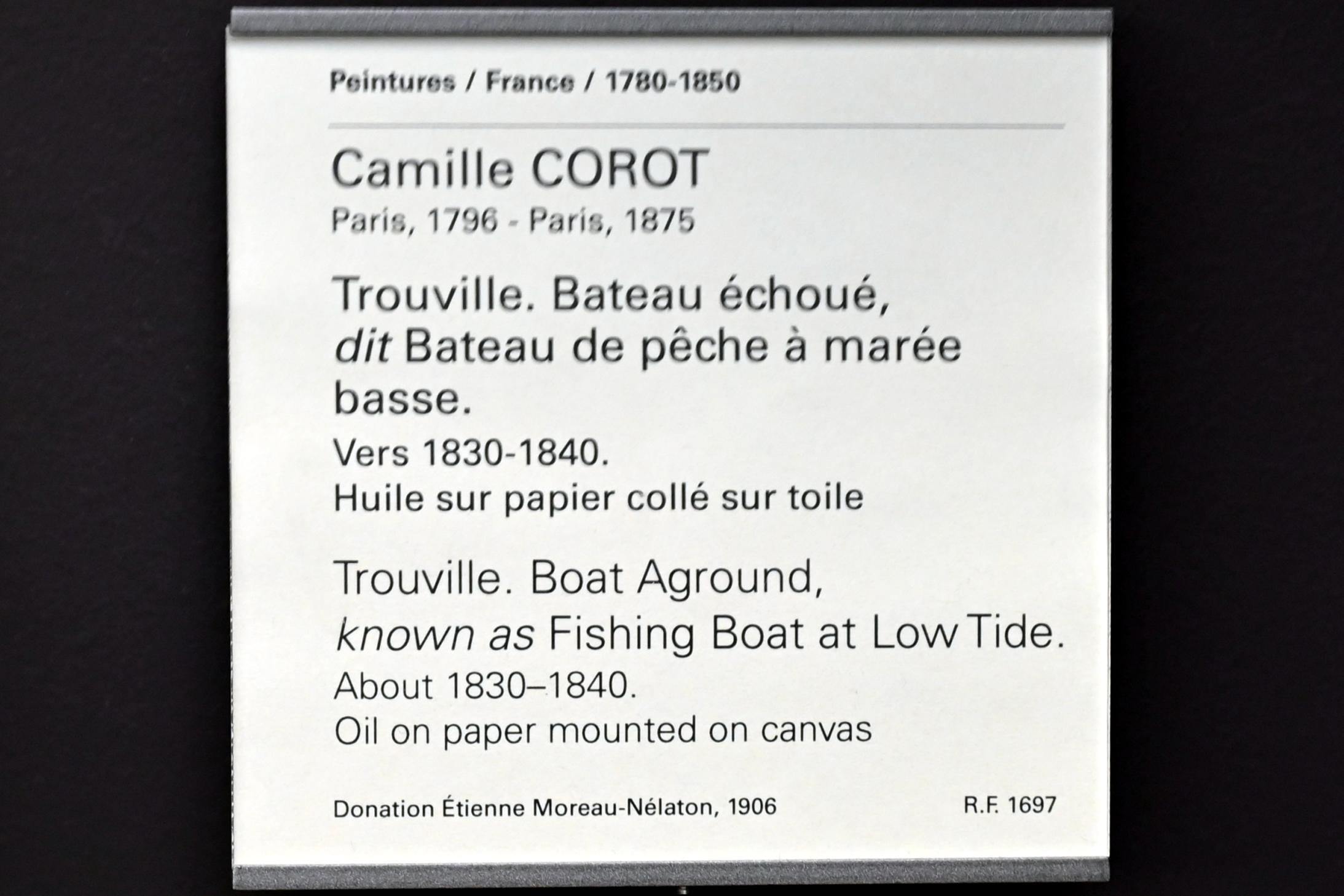 Jean-Baptiste Camille Corot (1823–1874), Boot auf Grund bei Trouville (Fischerboot bei Ebbe), Paris, Musée du Louvre, Saal 949, um 1830–1840, Bild 2/2