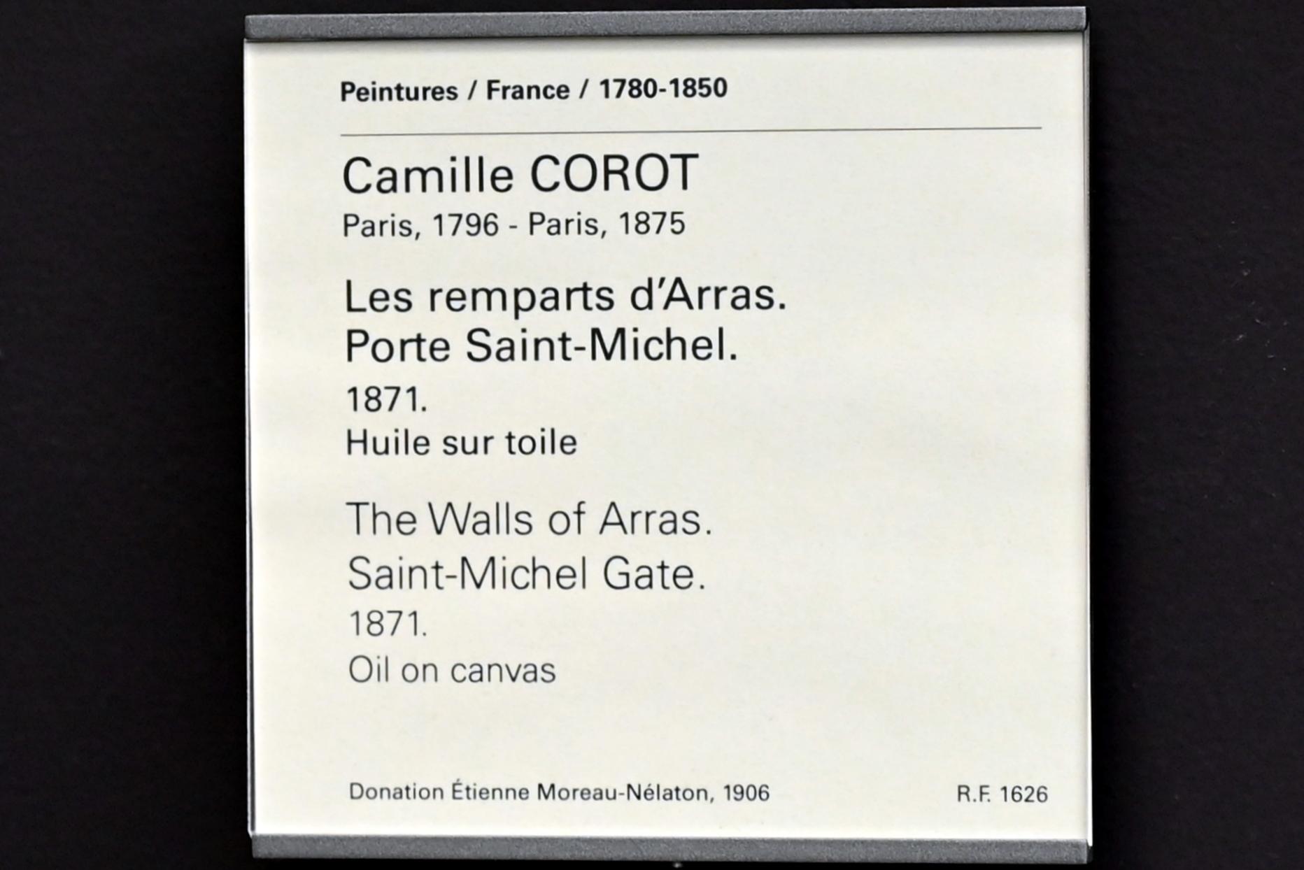 Jean-Baptiste Camille Corot (1823–1874), Die Stadtmauer von Arras und der Porte Saint-Michel, Paris, Musée du Louvre, Saal 949, 1871, Bild 2/2