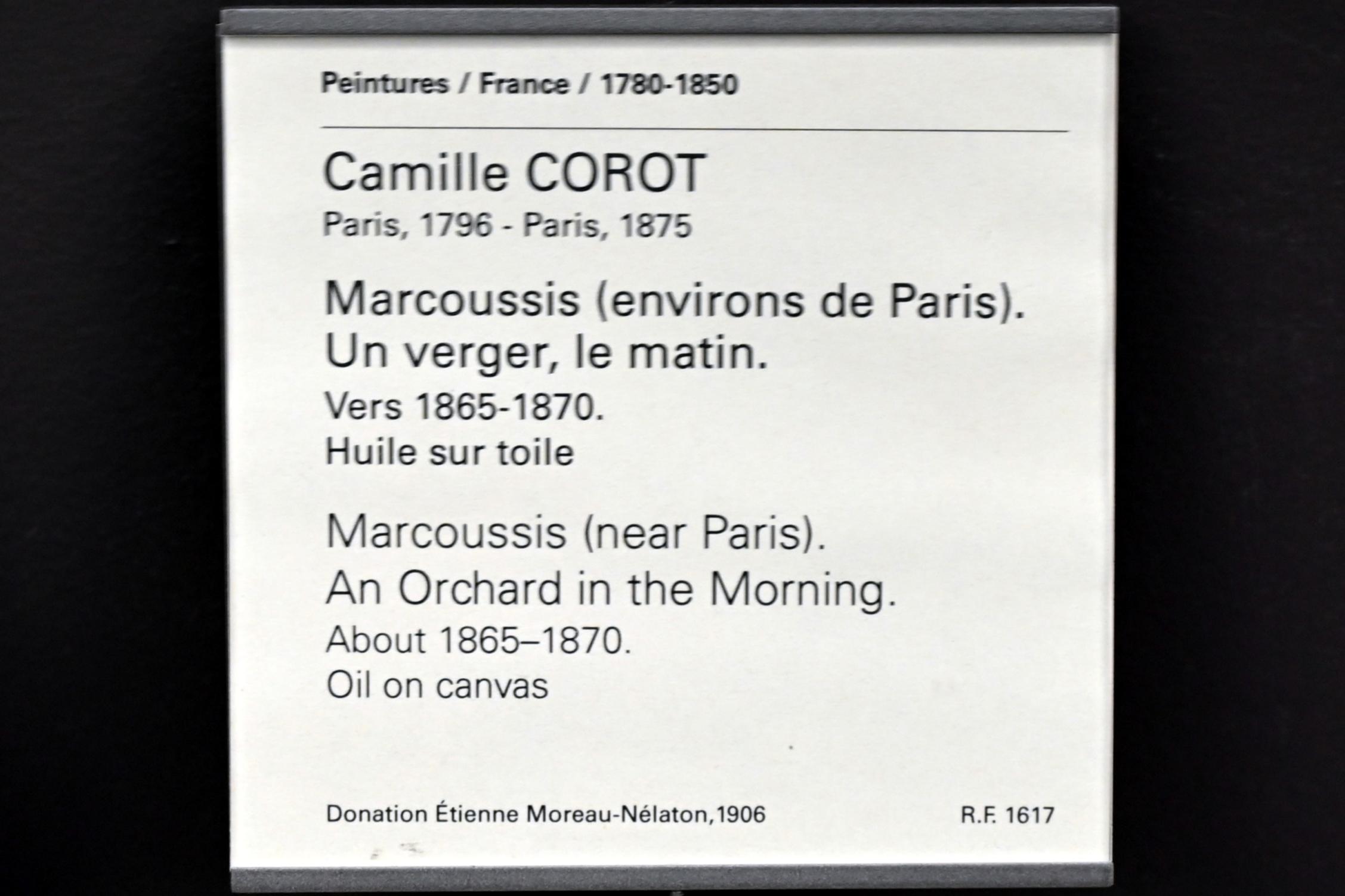 Jean-Baptiste Camille Corot (1823–1874), Im Obstgarten am Morgen in Marcoussis bei Paris, Paris, Musée du Louvre, Saal 949, um 1865–1870, Bild 2/2