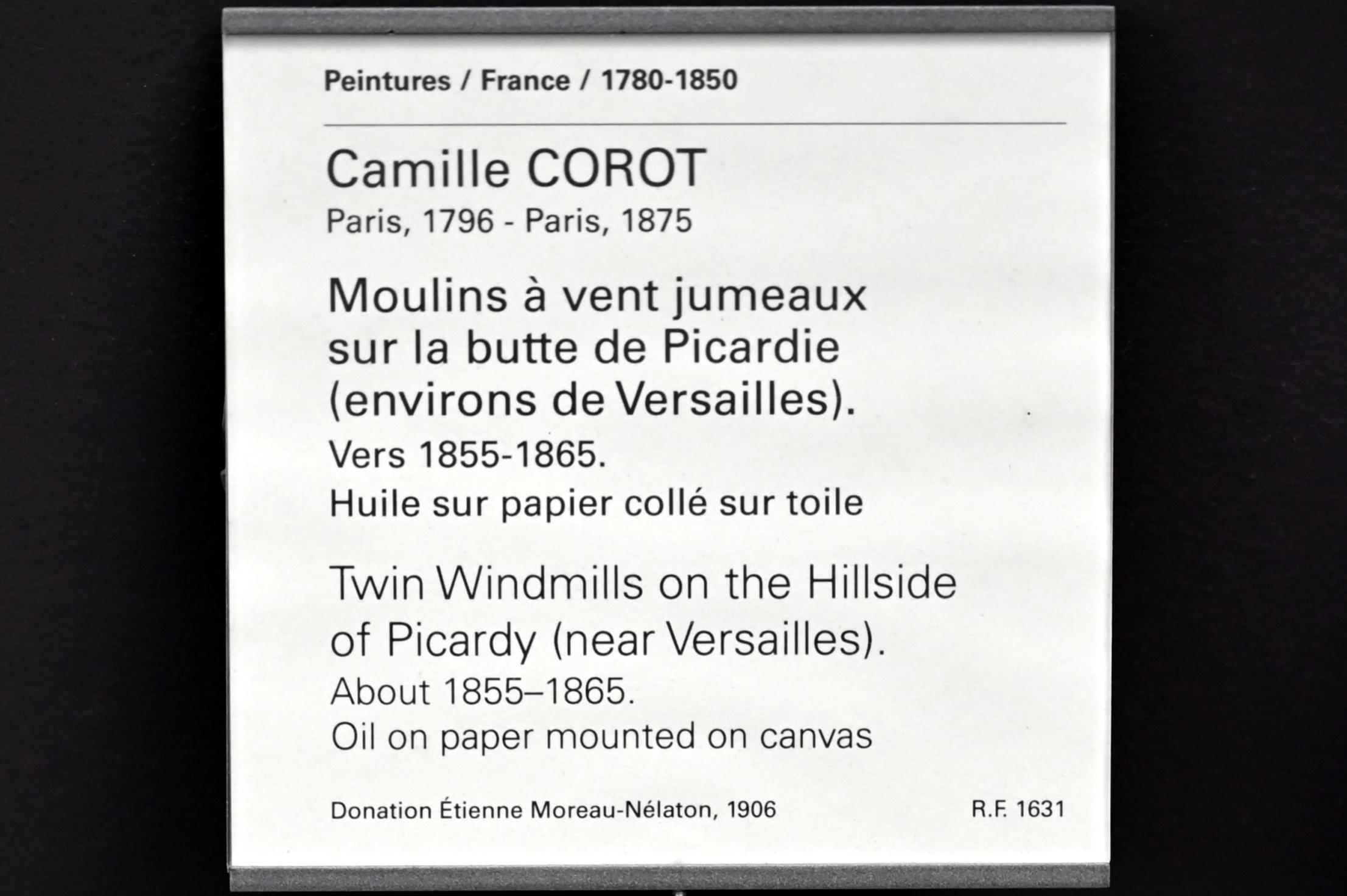 Jean-Baptiste Camille Corot (1823–1874), Zwillingswindmühlen am Hang der Picardie bei Versailles, Paris, Musée du Louvre, Saal 949, um 1855–1865, Bild 2/2