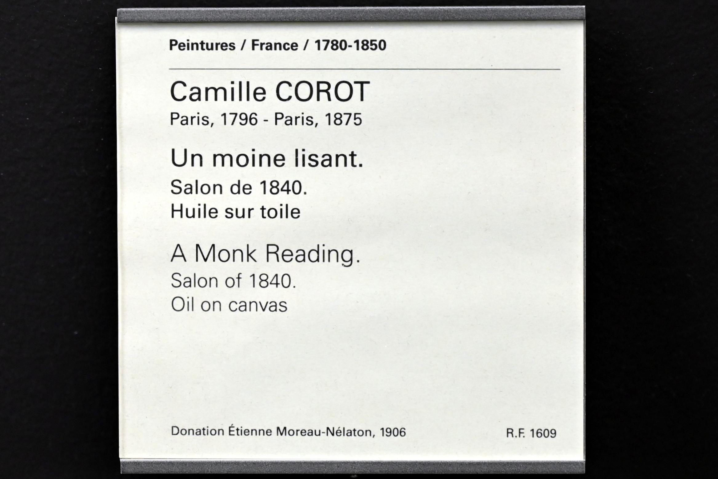 Jean-Baptiste Camille Corot (1823–1874), Mönch beim Lesen, Paris, Musée du Louvre, Saal 949, vor 1840, Bild 2/2