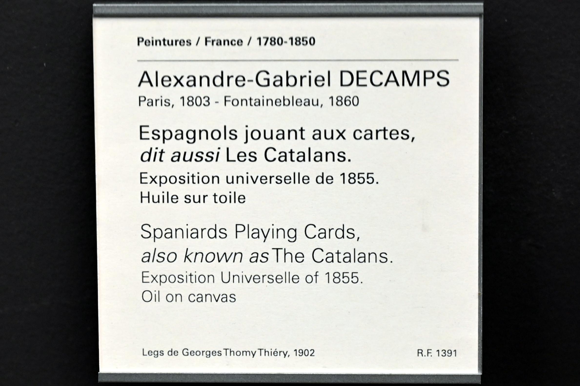 Alexandre-Gabriel Decamps (1830–1854), Spanier beim Kartenspielen (Die Katalanen), Paris, Musée du Louvre, Saal 951, vor 1855, Bild 2/2