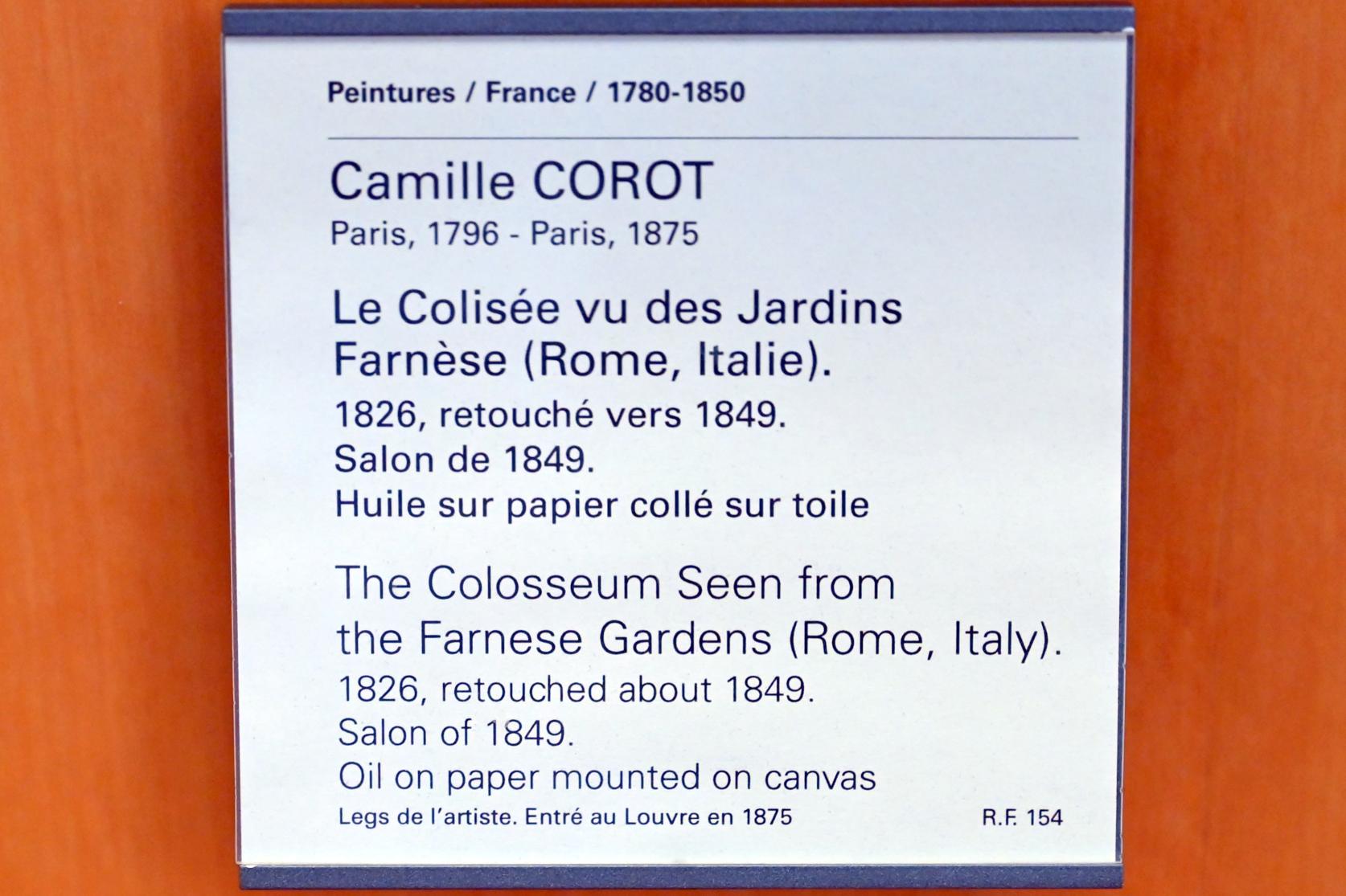 Jean-Baptiste Camille Corot (1823–1874), Das Kolosseum von den Farnese-Gärten aus gesehen, Paris, Musée du Louvre, Saal 948, 1826, Bild 2/2