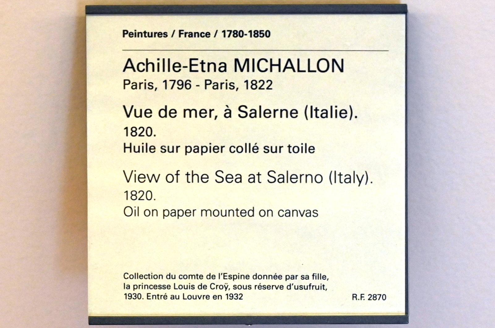 Achille Etna Michallon (1816–1822), Blick auf das Meer bei Salerno, Paris, Musée du Louvre, Saal 948, 1820, Bild 2/2