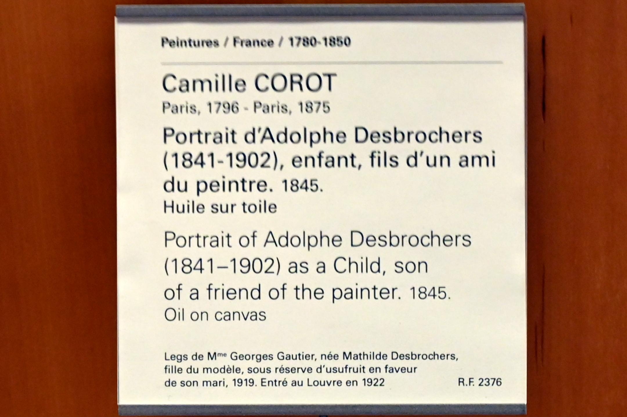 Jean-Baptiste Camille Corot (1823–1874), Porträt des Adolphe Desbrochers (1841-1902), Sohn eines Freundes des Malers, Paris, Musée du Louvre, Saal 948, 1845, Bild 2/2
