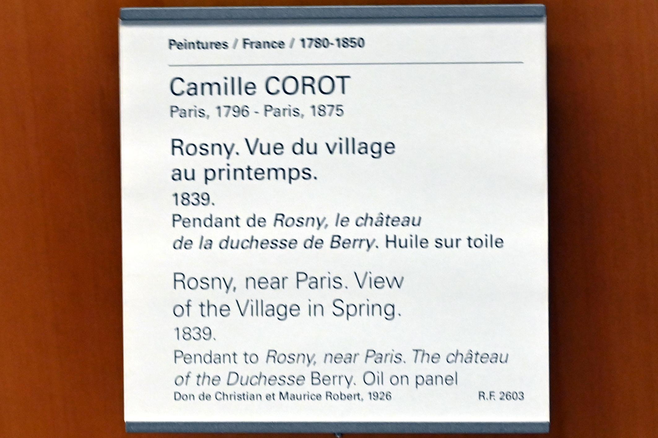Jean-Baptiste Camille Corot (1823–1874), Blick auf das Dorf Rosny im Frühling, Paris, Musée du Louvre, Saal 948, 1839, Bild 2/2