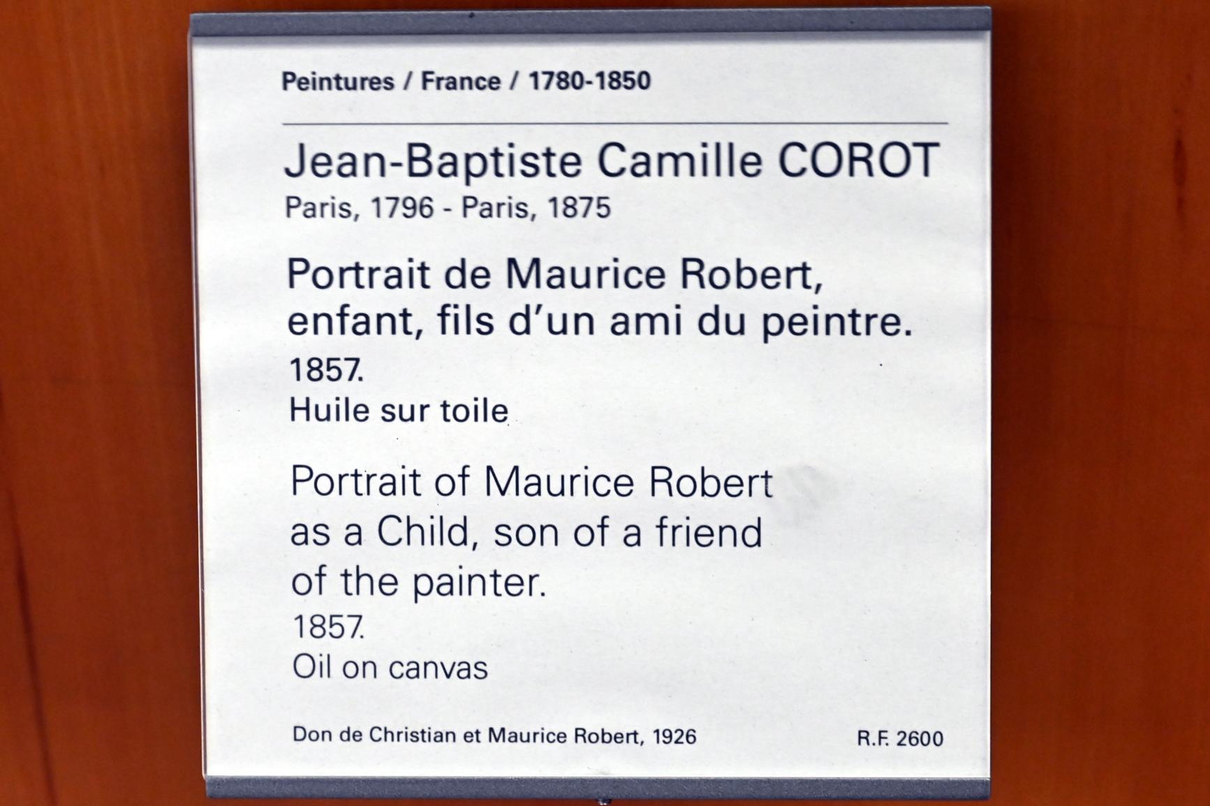 Jean-Baptiste Camille Corot (1823–1874), Porträt des Maurice Robert, Sohn eines Freundes des Malers, Paris, Musée du Louvre, Saal 948, 1857, Bild 2/2