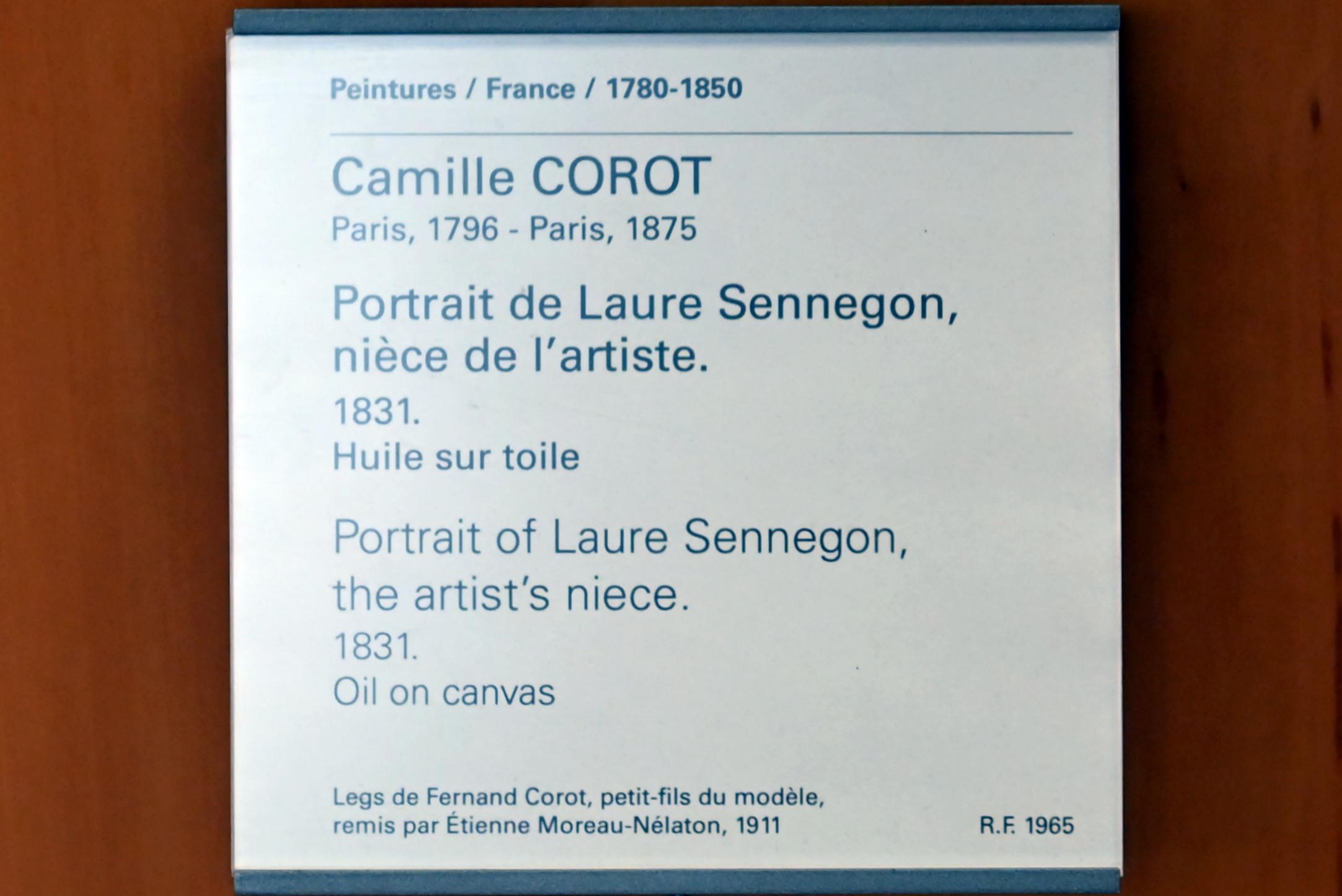Jean-Baptiste Camille Corot (1823–1874), Porträt der Laure Sennegon, Nichte des Künstlers, Paris, Musée du Louvre, Saal 948, 1831, Bild 2/2