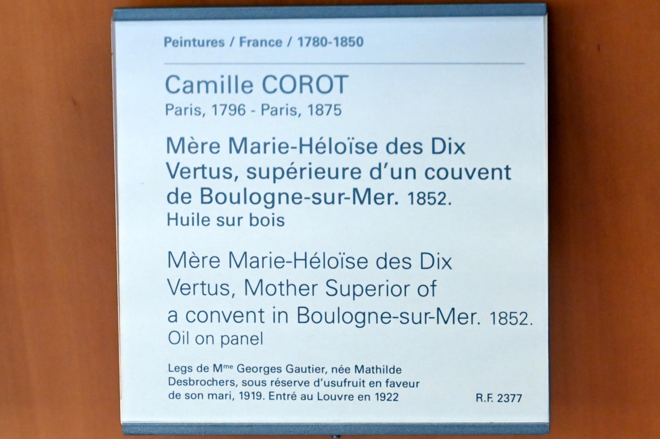 Jean-Baptiste Camille Corot (1823–1874), Mère Marie-Héloïse von den Zehn Tugenden, Oberin eines Klosters in Boulogne-sur-Mer, Paris, Musée du Louvre, Saal 948, 1852, Bild 2/2